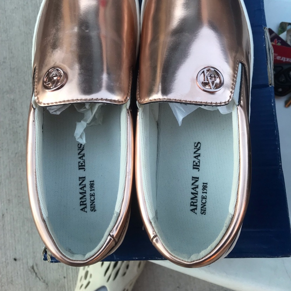 Armani Jeans slides, rose gold, women, size 6.5, EU 37, new in box $100 - Picture 6 of 7